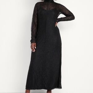 Romantic Witchy Goth Black Long Sleeve Lace Dress- Old Navy (Large)